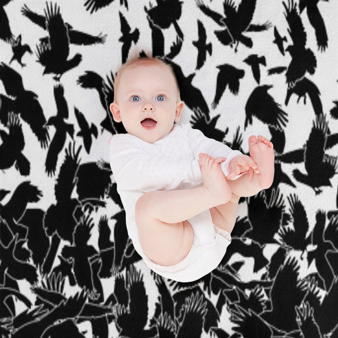 Raven Crow Flying Birds Abstract Goth Halloween Pattern Velvety-soft Throw Blanket