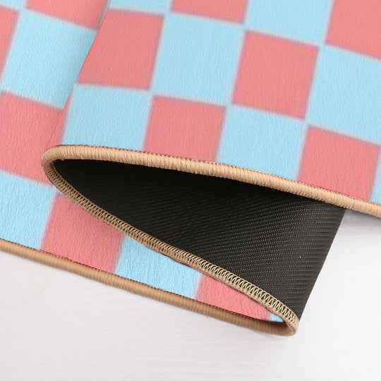 Bubblegum Pink And Blue Checkerboard Chess Square Pattern  Fade-Resistant Bath Mat