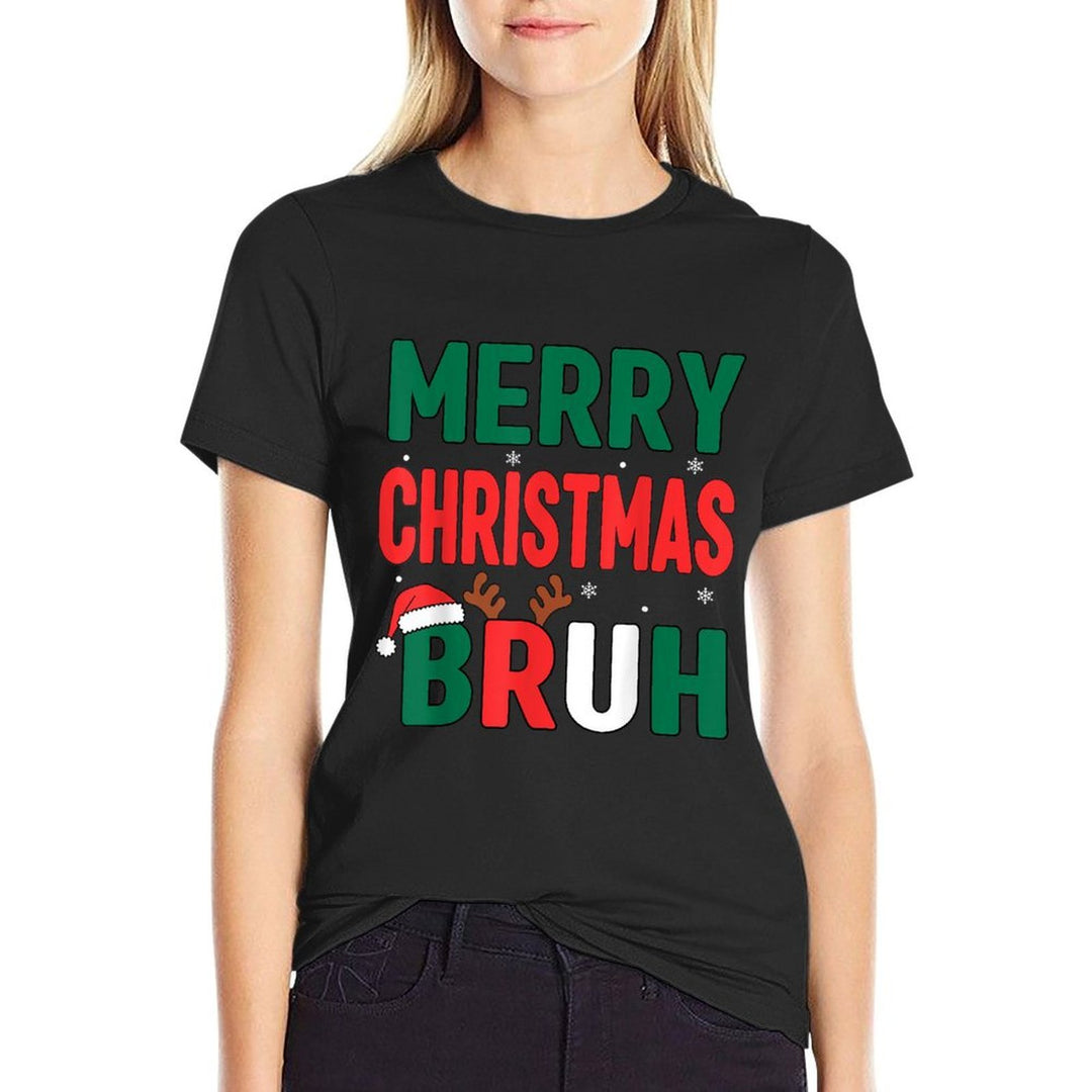 Bruh Christmas Kids Xmas Menn Boys Funny Christmas  Ribbed Collar T-Shirt