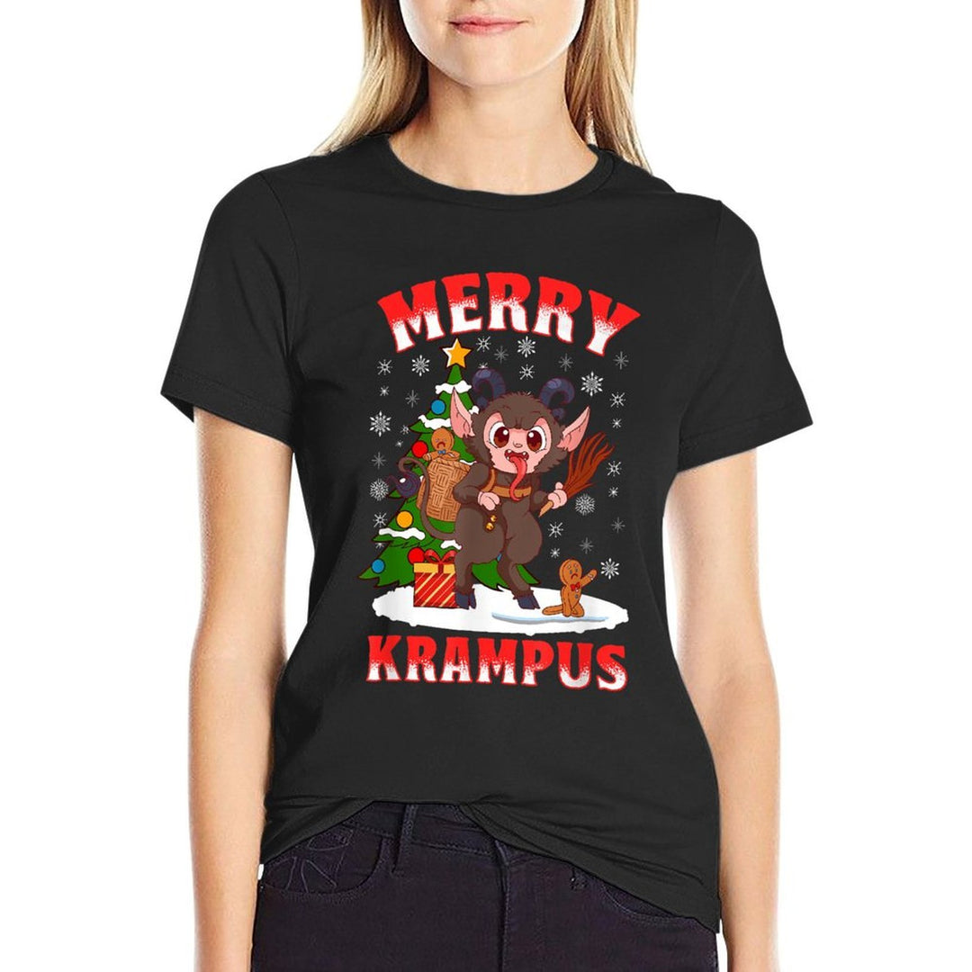 Merry Krampus Cute Kawaii Christmas Holiday Funny Folklore  Oversized Silhouette T-Shirt
