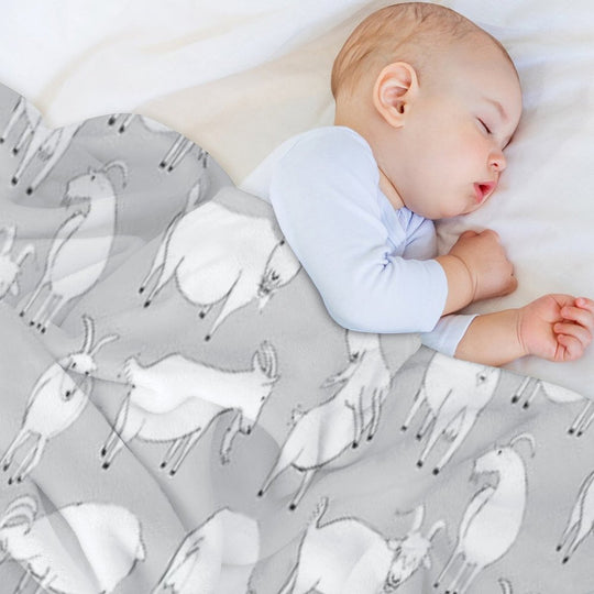 Goats Playing - Grey Velvety-soft Throw Blanket