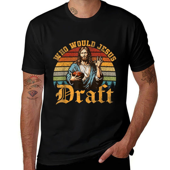 Who Would Jesus Draft Retro Fantasy Football Draft Party  Eco-friendly Material T-Shirt