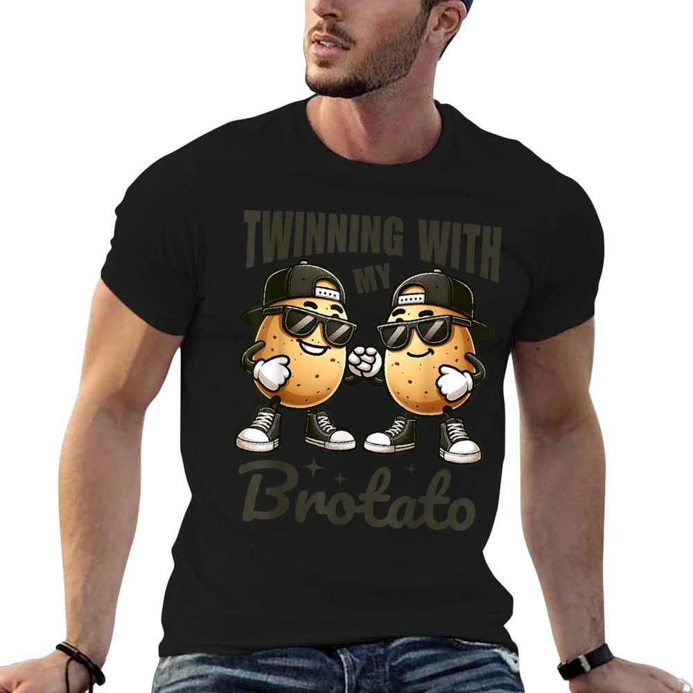 Twinning With My Bro Potato Funny Twin Brothers Best Friend  Tagless Design T-Shirt