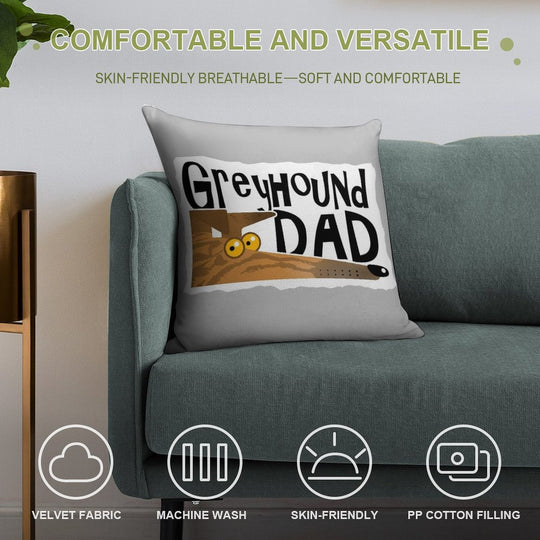 Greyhound Dad (brindle) Soft Short Plush Fabric Throw Pillow