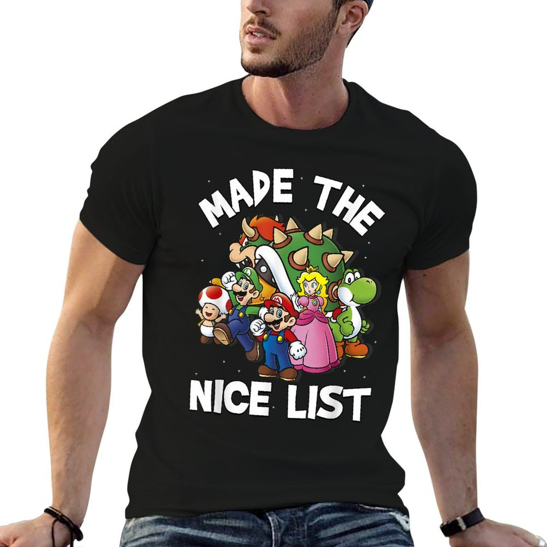 Super Mario Christmas Made The Nice List Group Shot  Eco-friendly Material T-Shirt