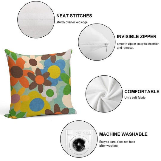 70s Floral Blue Soft Warmth Comfort Throw Pillow