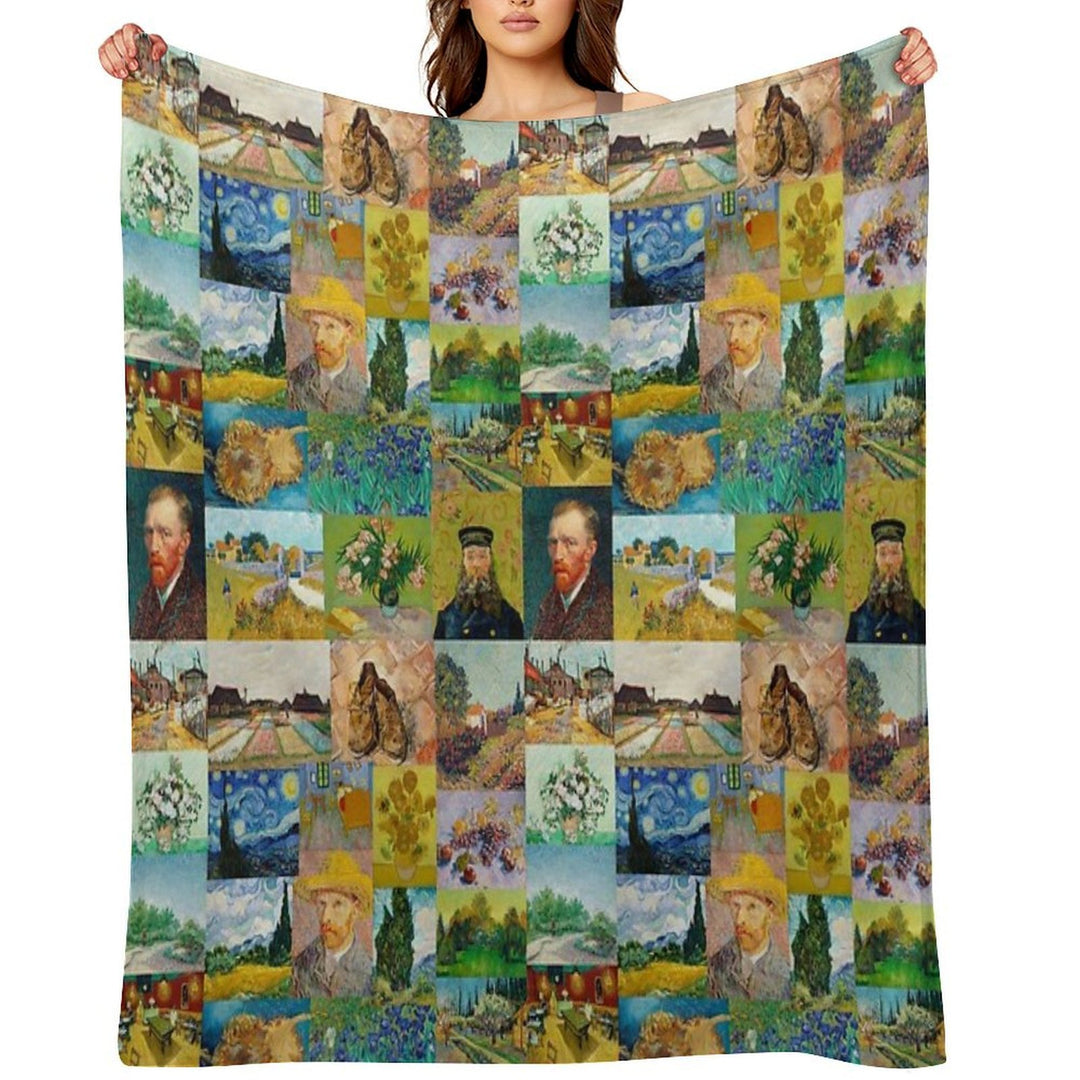 Van Gogh Collage Plush Throw Blanket