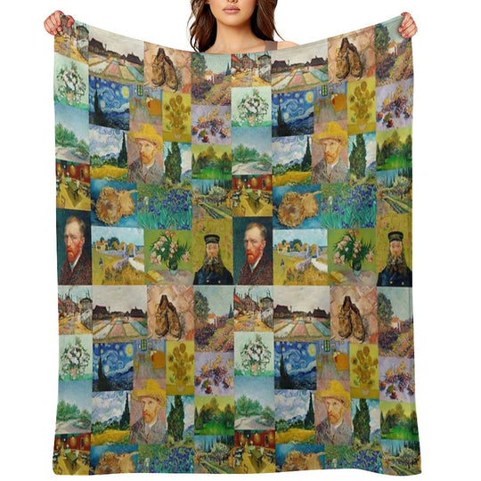 Van Gogh Collage Plush Throw Blanket