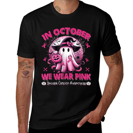 in October We Wear Pink Ghost Breast Cancer Awareness  Affordable Price T-Shirt