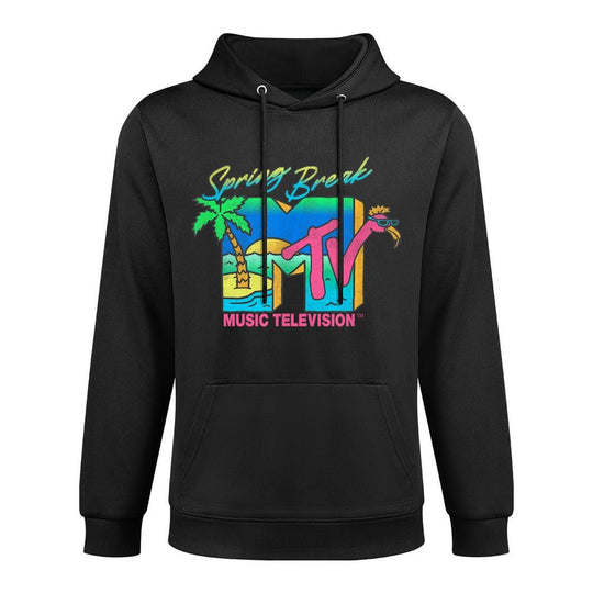 MTV Retro Spring Break Neon Flamingo Party Island Logo Adjustable Hood Hoodie