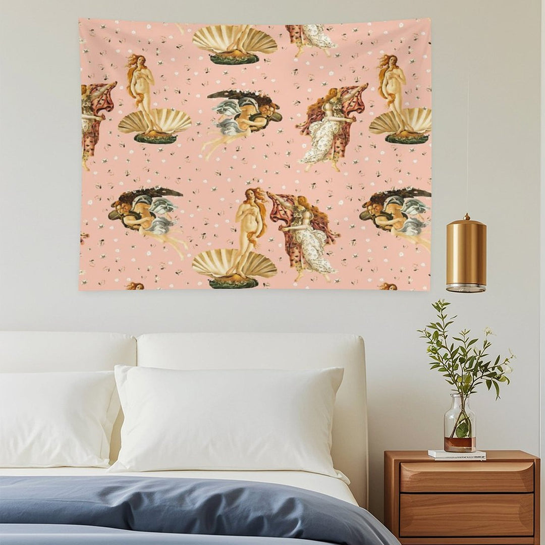 The Birth of Venus - Sandro Botticelli - Pink Pattern Tapestry