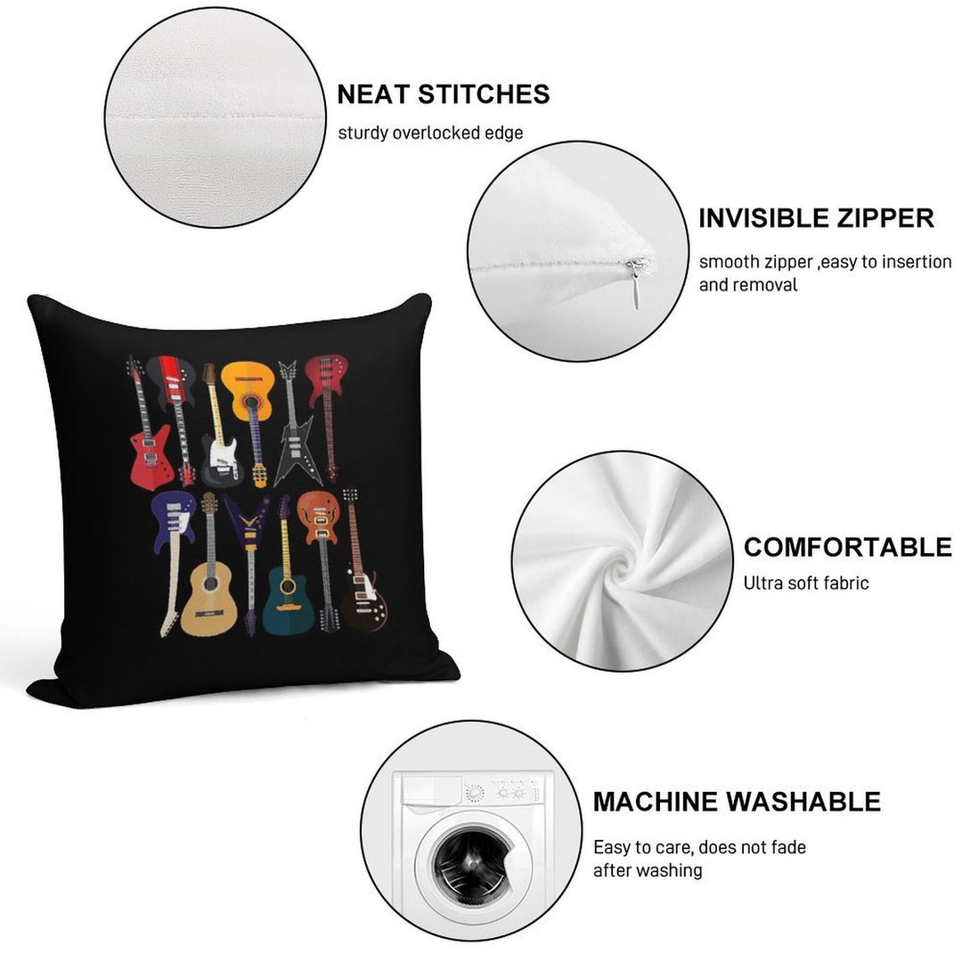 Musician Different Types Of Guitar Soft Reinforced Edging Throw Pillow