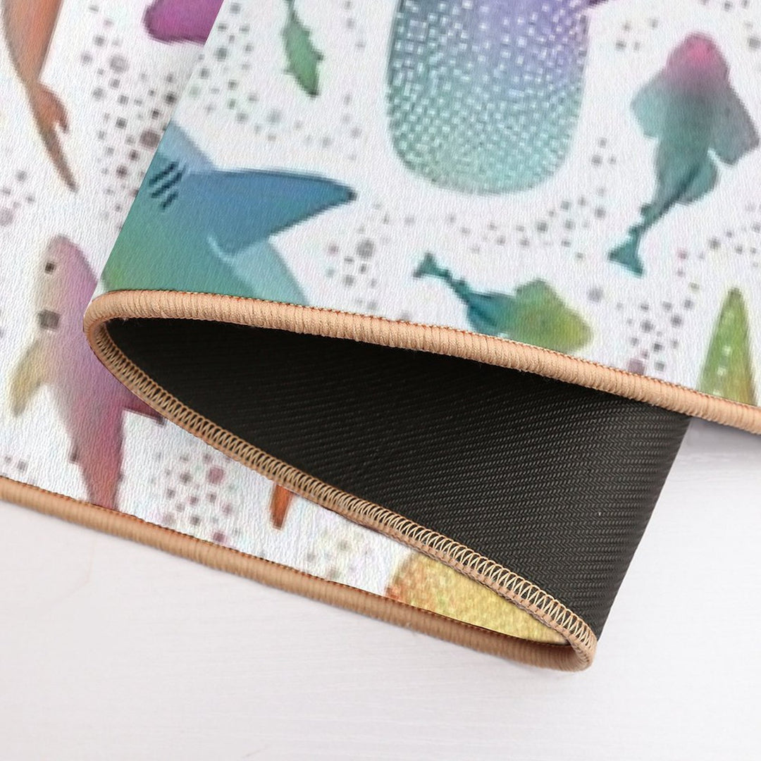 Rainbow Shark Ocean on White  High-Traffic Bath Mat