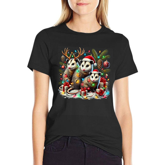 Hilarious Opossums in Christmas Lights Holiday Possum Spirit  Classic T-Shirt