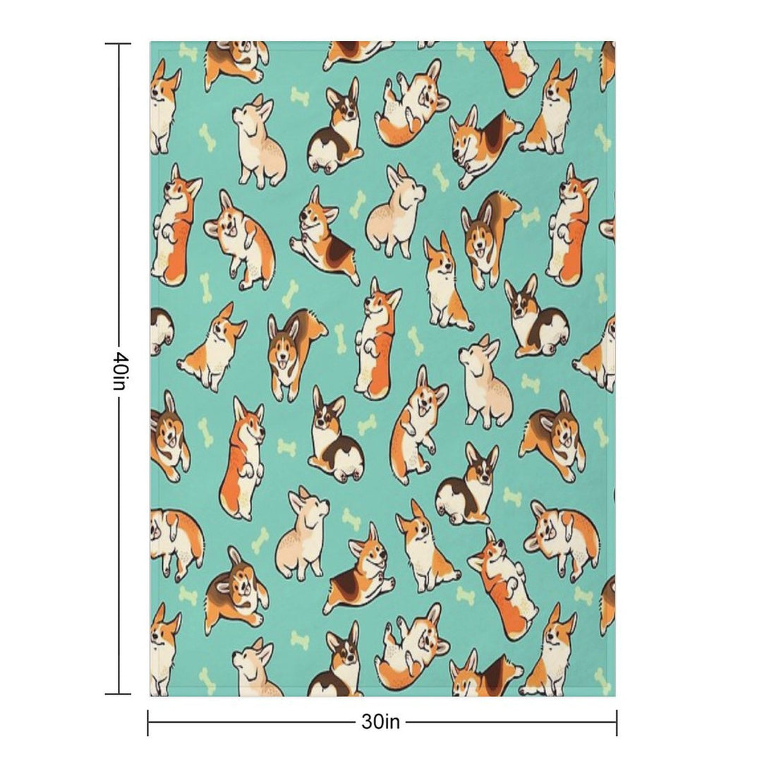 Jolly Corgis in Green Wrinkle-free Throw Blanket