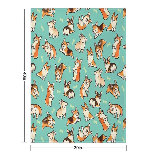 Jolly Corgis in Green Wrinkle-free Throw Blanket