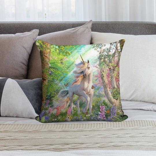 Unicorn Enchanted Forest Soft Hidden Zipper Throw Pillow
