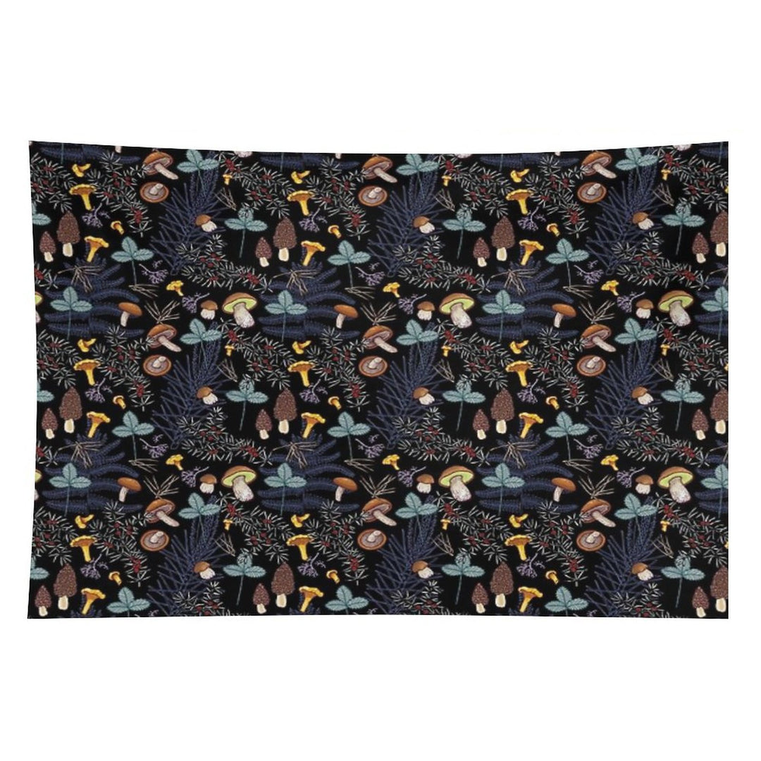 Dark Wild Forest Mushrooms Tapestry