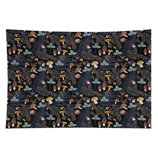 Dark Wild Forest Mushrooms Tapestry
