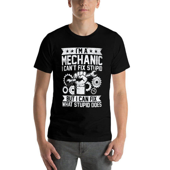 Funny Car Mechanic Engineer Men Women Kids Auto Mechanic  Ribbed Collar T-Shirt