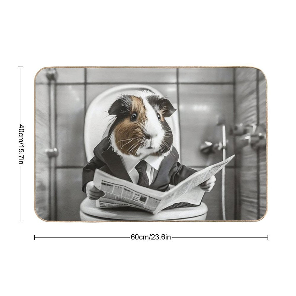 Guinea Pig Sitting on The Toilet Art  Fade-Resistant Bath Mat