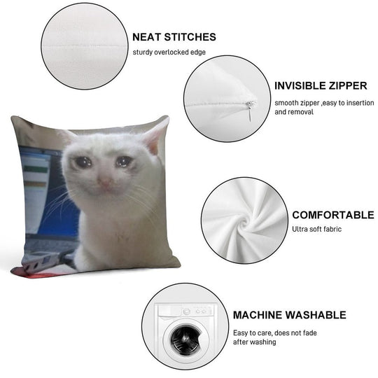 Crying Cat Meme Soft Skin-Friendly Throw Pillow