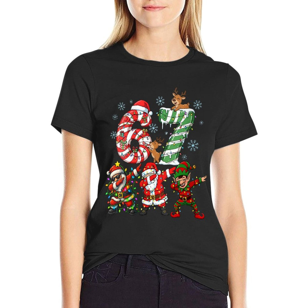 Womens Dabbing Santa Elf Friends Christmas Boys Girls Men Xmas Dab  Stretchy T-Shirt