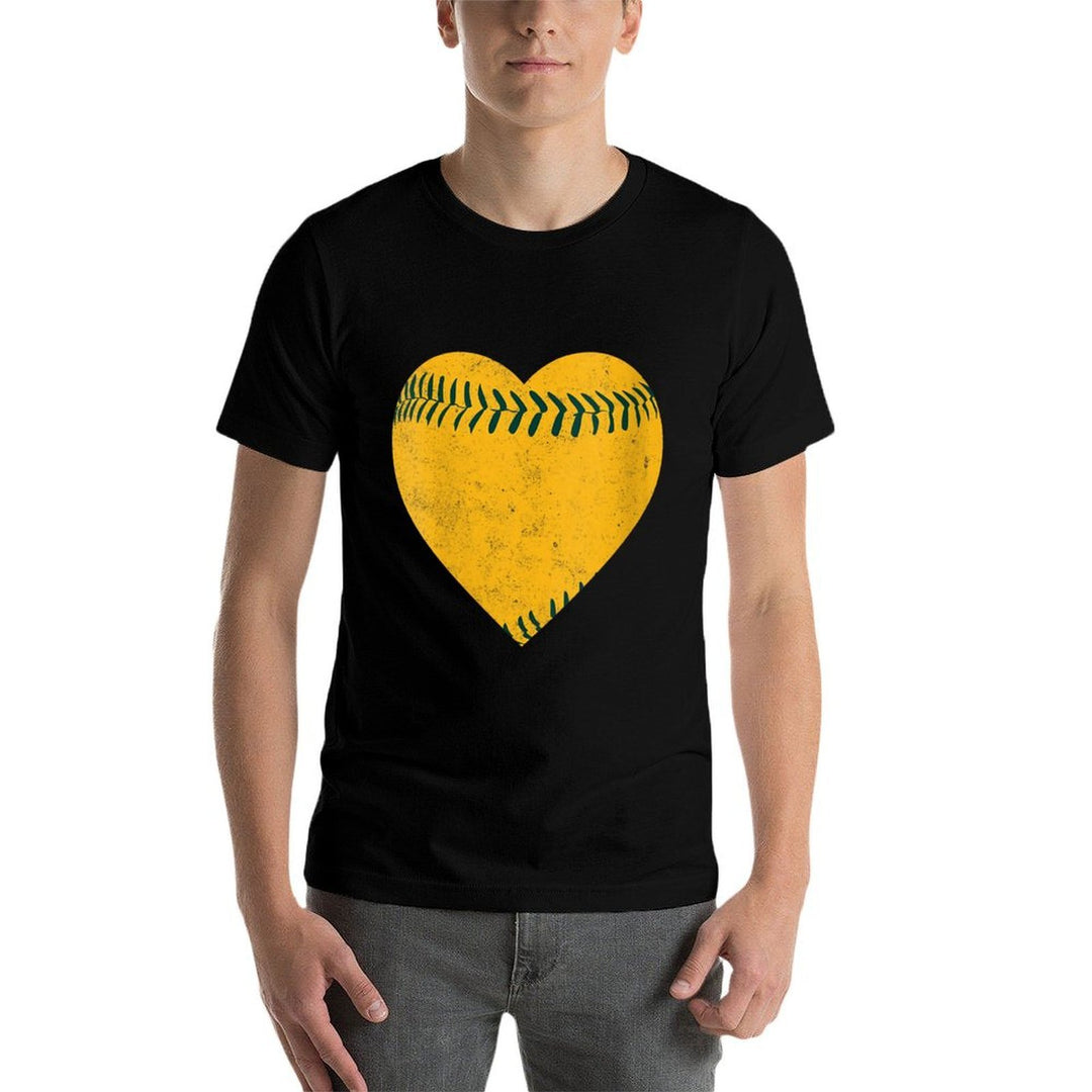 Womens Vintage Gold And Green Baseball Heart  Breathable T-Shirt