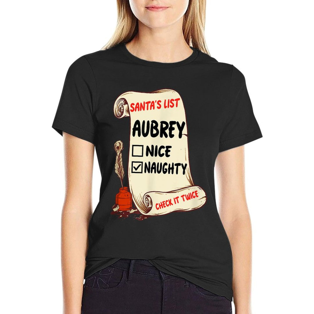 Aubrey Name - Santa Naughty Nice List Funny Xmas Cute  Polyester Blend T-Shirt