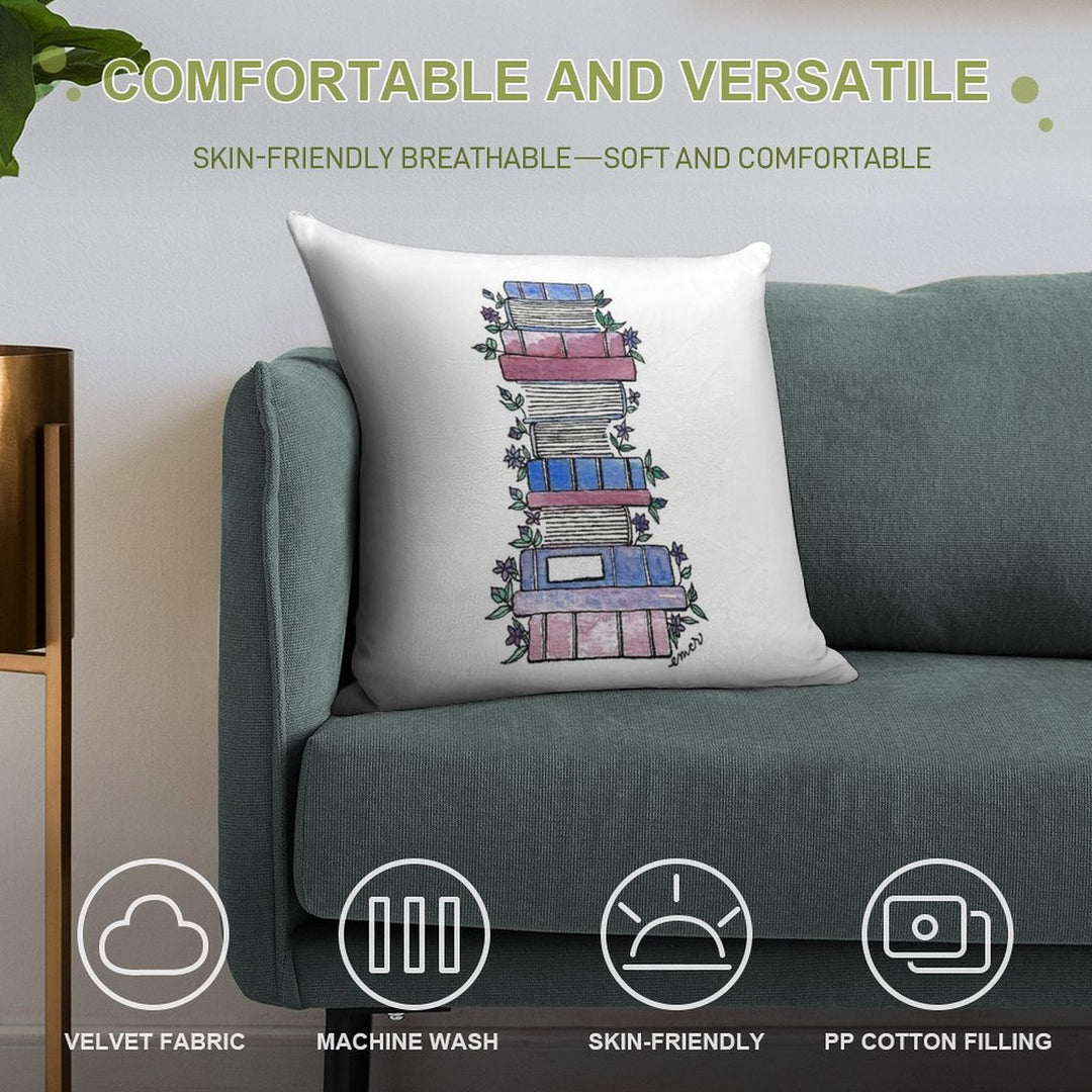Flowery Books Soft Home Decor Throw Pillow