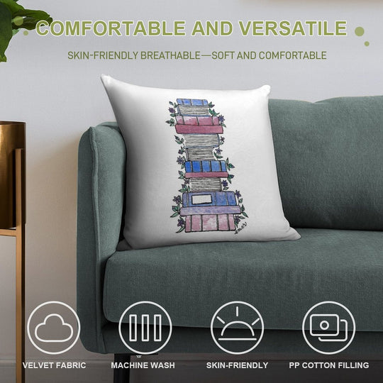 Flowery Books Soft Home Decor Throw Pillow