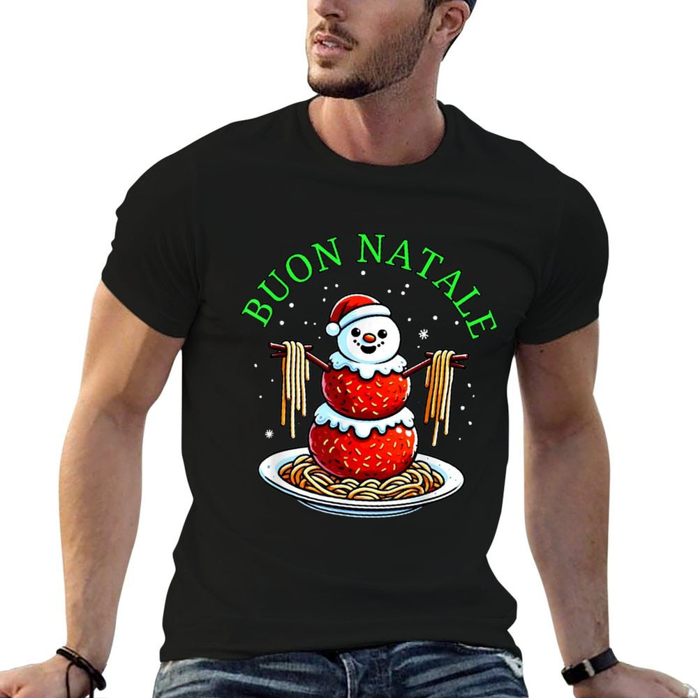 Italian Food Christmas Meatball Snowman Ugly Christmas  Eco-friendly Material T-Shirt