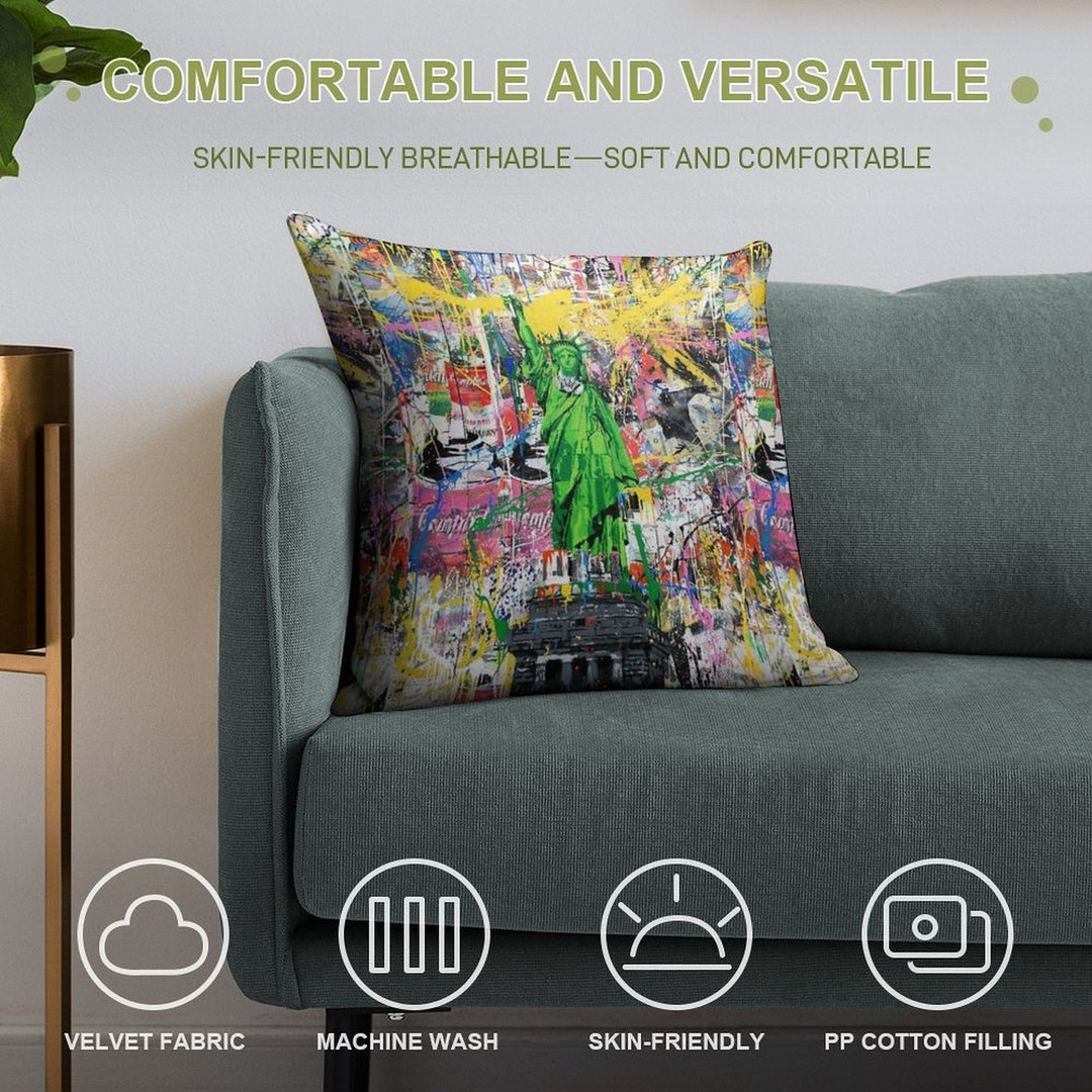 Statue Of Liberty Holding Paintbrush Pop Culture Street Art Mashup Soft Skin-Friendly Throw Pillow