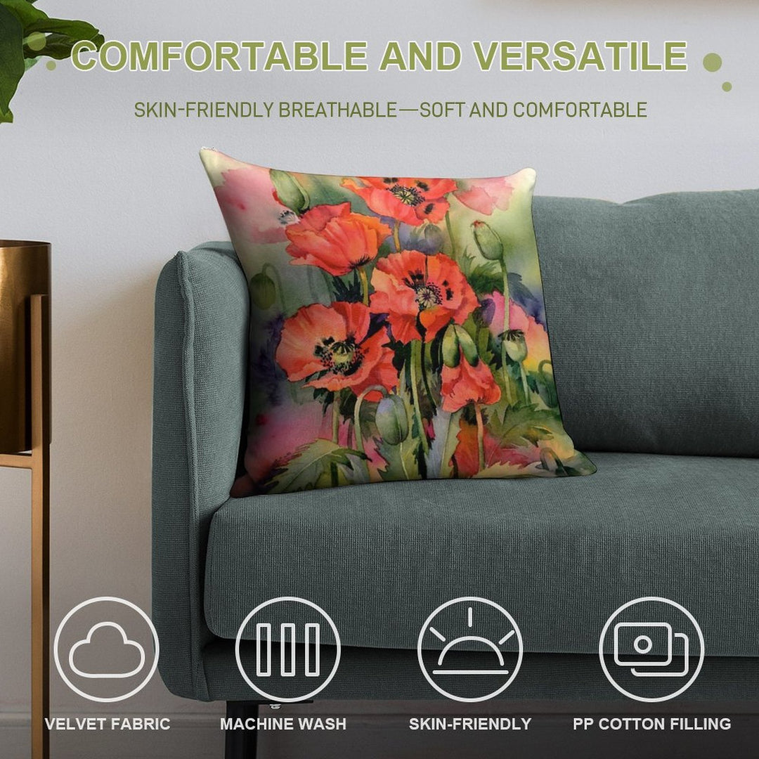 Oriental Poppies Soft High-Density Material Throw Pillow