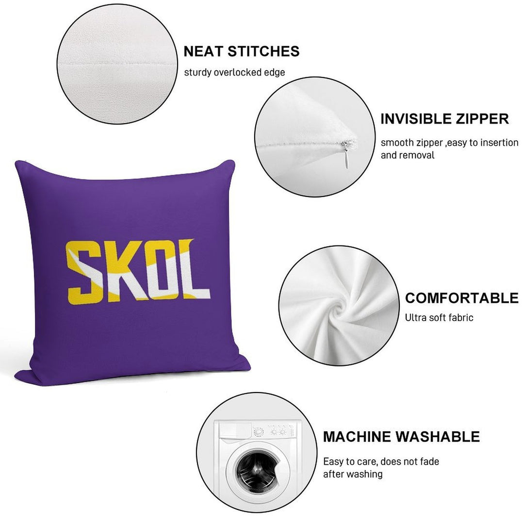 Minnesota Vikings Skol Text Design Soft Luxury Feel Throw Pillow