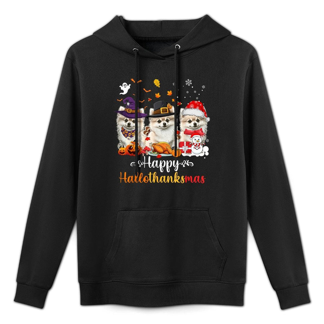 Happy Hallothanksmas Pomeranian Dog Halloween Christmas Layering Staple Hoodie