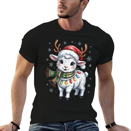 Cute Lamb Christmas Funny Animal Lover Farmer Holiday Pajama  Slim-fit Cut T-Shirt