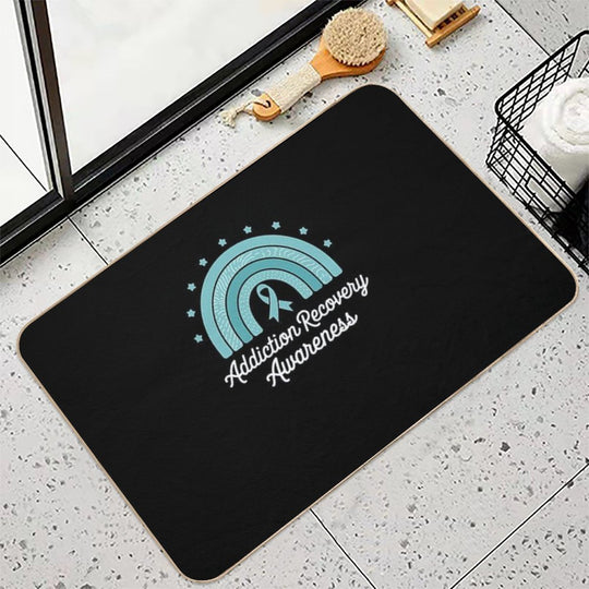 Addiction Recovery Awareness Teal Ribbon Rainbow Support  Odorless Bath Mat
