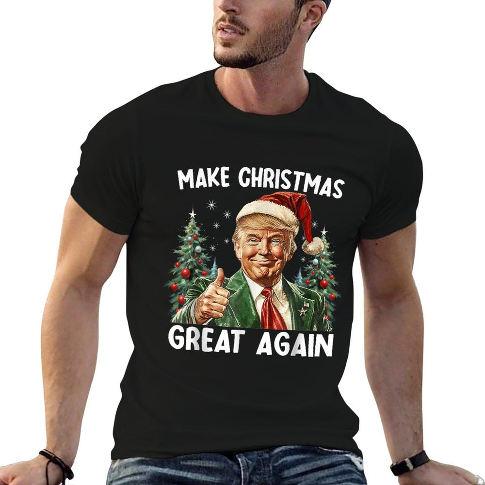 Make Christmas Great Again Funny Santa Trump 2025 Men Xmas  Polyester Blend T-Shirt