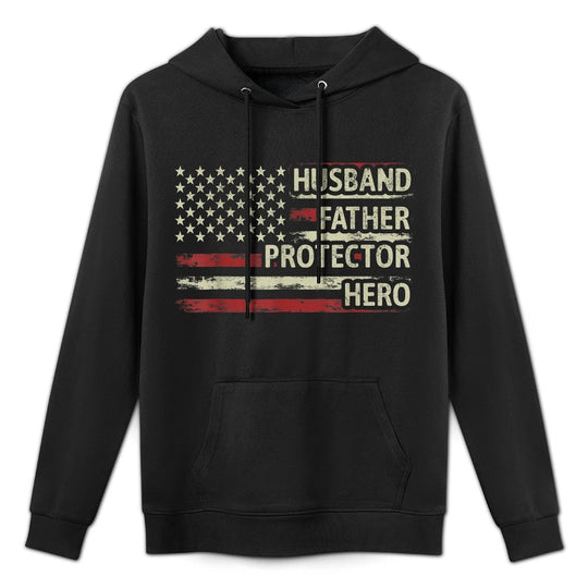 Mens Husband Father Protector Hero Dad American Fathers Day Easy Care Hoodie