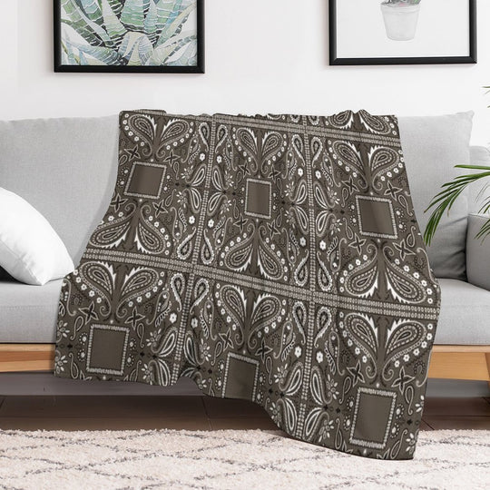 Gray Paisley Bandana Pattern Sustainable Throw Blanket
