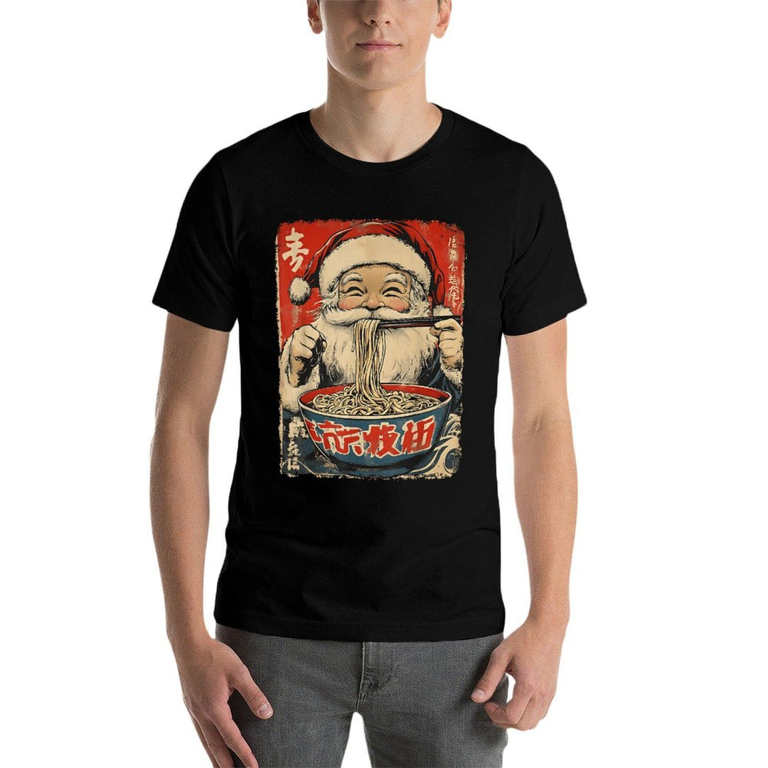 Santa Eating Ramen Noodles Ukiyo-e Inspired Christmas Pajama  Easy-care T-Shirt