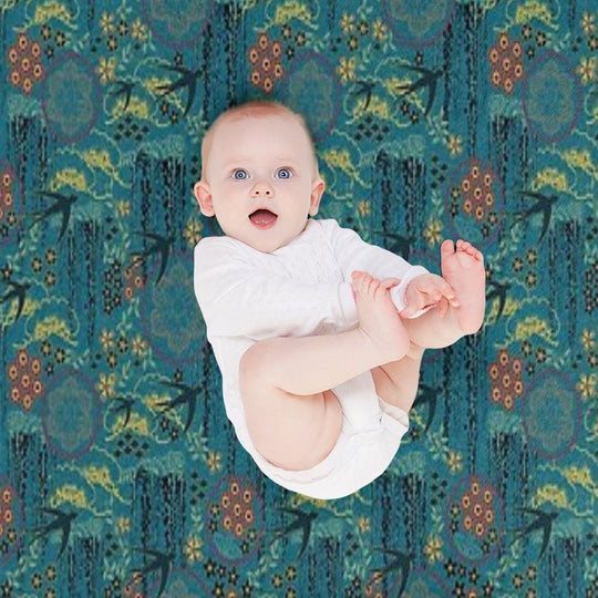 Japanese Garden in Teal Gold Red And Black Wrinkle-free Throw Blanket