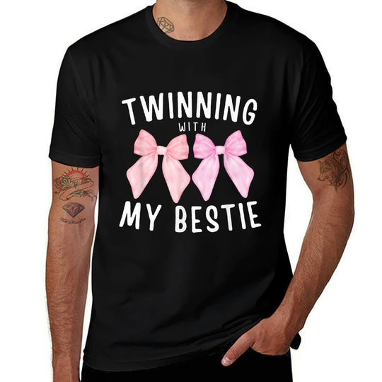 Pink Bow Twinning With My Bestie Twin Matching Twins Friends  Graphic-printed T-Shirt