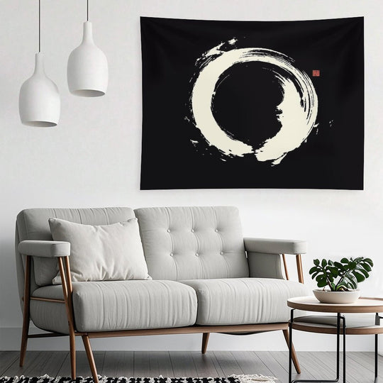Black Ensō  Japanese Zen Circle Tapestry
