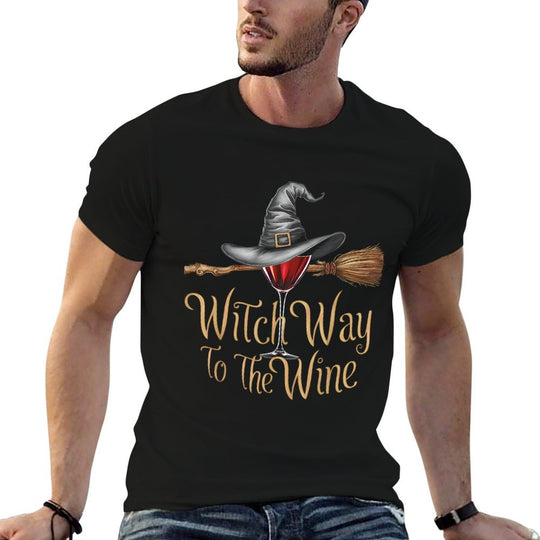 Witch Way To The Wine Funny Halloween Wine Lover  Summer-ready Fabric T-Shirt