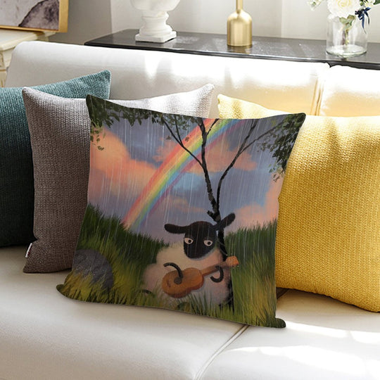 Sheep Playing Guitar Soft Easy Maintenance Throw Pillow