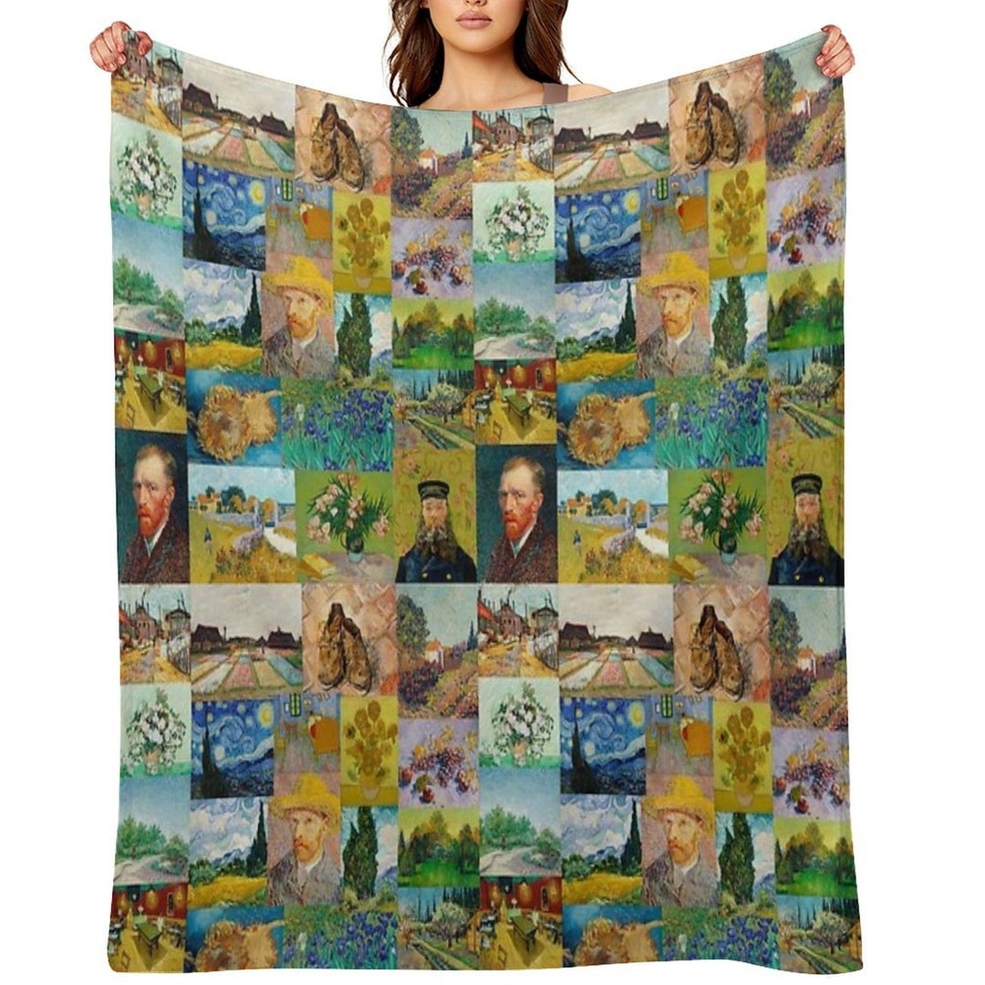 Van Gogh Collage Plush Throw Blanket