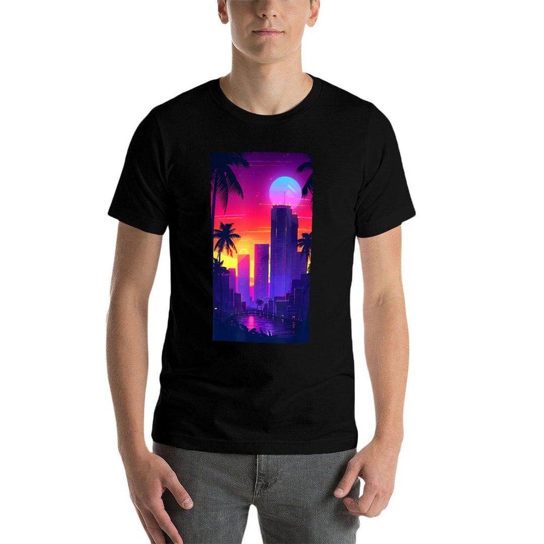 Futuristic Cityscape Twilight Cyberpunk  Rolled Sleeves T-Shirt