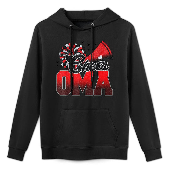 Cheer Oma Cheer Leader Gift Biggest Fan Black Red Pom Pom Unisex Design Hoodie